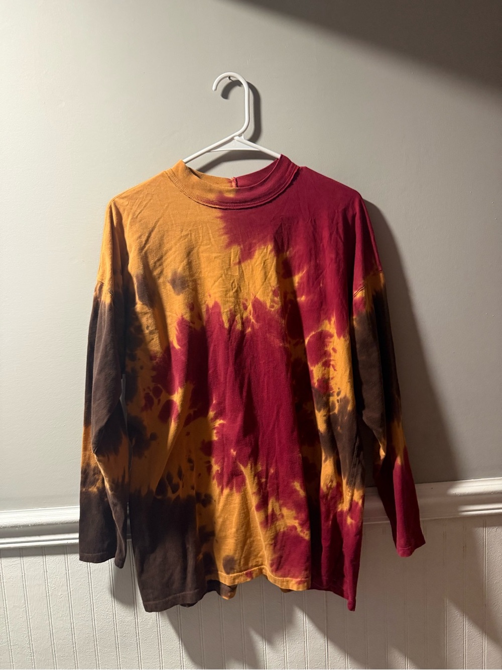 Free People Tie-Dye Long Sleeve Tunic Top - Orange & Red